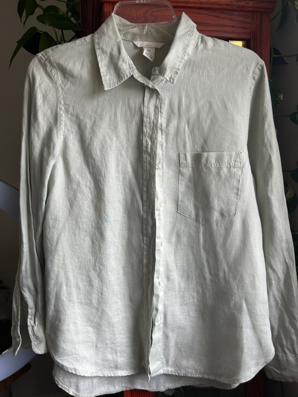 Light Sage Linen Button-Up Shirt - H&M